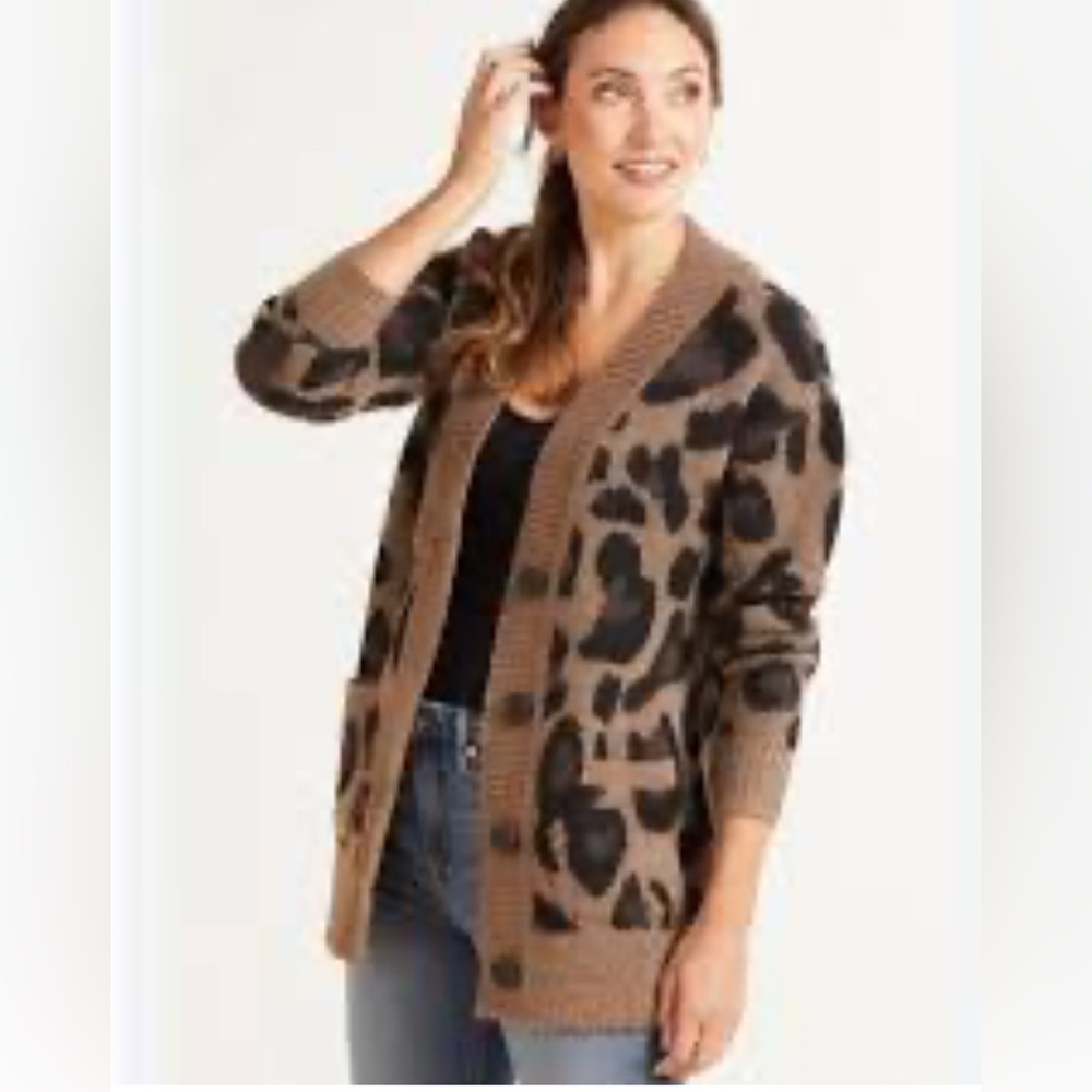 Allison Joy Animal Print Cardigan in Brown and Black